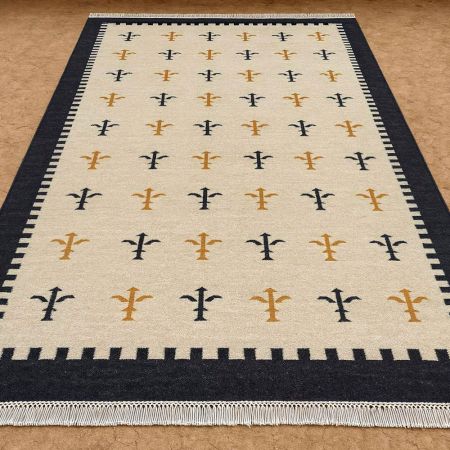 Handmade Natural Cotton Floral Dhurrie For Living Room